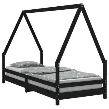 Kids Bed Frame Black 90x200 cm - Solid Pine Wood Design