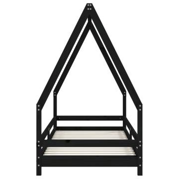 Kids Bed Frame Black 90x200 cm - Solid Pine Wood Design