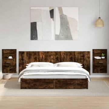 Sturdy Bed Headboard with Cabinets - Smoked Oak 240 cm