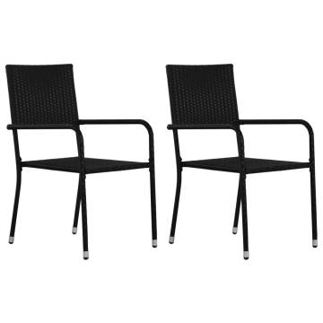 Garden Dining Chairs 2 pcs - Stackable Black Poly Rattan