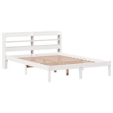 White Bed Frame with Headboard 140x200 cm - Solid Pine Wood