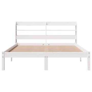 White Bed Frame with Headboard 140x200 cm - Solid Pine Wood