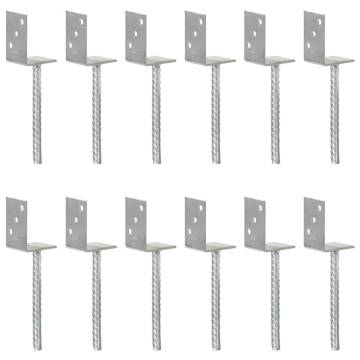 Durable Fence Anchors | 12 pcs Silver Galvanised Steel 8x6x30 cm