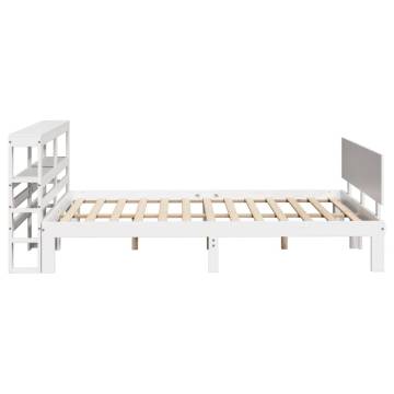 White Bed Frame with Headboard - 140x190 cm Solid Pine