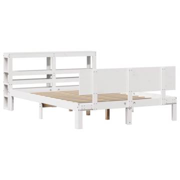 White Solid Wood Bed Frame with Headboard 140x200 cm