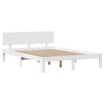 Bed Frame with Headboard White 160x200 cm | Solid Pine Wood