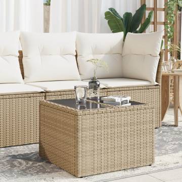 Beige Garden Table with Glass Top - 55x55 cm Poly Rattan