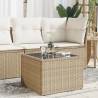 Beige Garden Table with Glass Top - 55x55 cm Poly Rattan