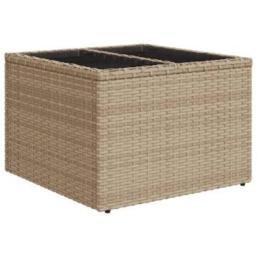 Beige Garden Table with Glass Top - 55x55 cm Poly Rattan