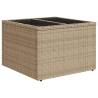 Beige Garden Table with Glass Top - 55x55 cm Poly Rattan