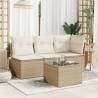 Beige Garden Table with Glass Top - 55x55 cm Poly Rattan