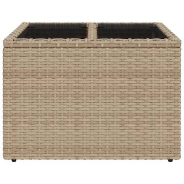 Beige Garden Table with Glass Top - 55x55 cm Poly Rattan