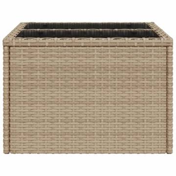 Beige Garden Table with Glass Top - 55x55 cm Poly Rattan