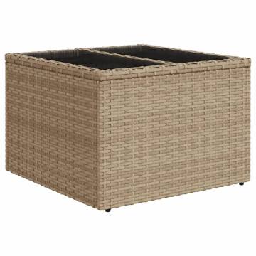 Beige Garden Table with Glass Top - 55x55 cm Poly Rattan