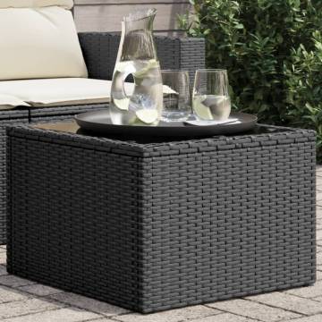 Garden Table with Glass Top - Black Poly Rattan 55x55x37 cm