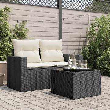 Garden Table with Glass Top - Black Poly Rattan 55x55x37 cm