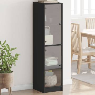 Elegant Highboard with Glass Doors - Black 35x37x142 cm