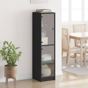 Elegant Highboard with Glass Doors - Black 35x37x142 cm