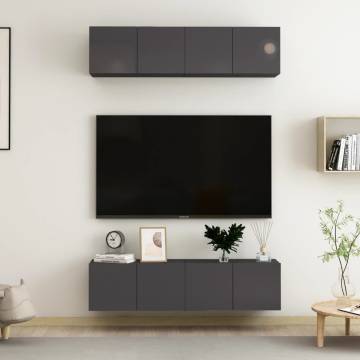 High Gloss Grey TV Cabinets - 4 pcs | Hipomarket