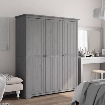 Wardrobe BODO Grey - Solid Pine Wood Classic French Design