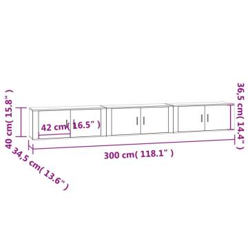 Wall-Mounted TV Cabinets (3 pcs) - Smoked Oak - Hipomarket