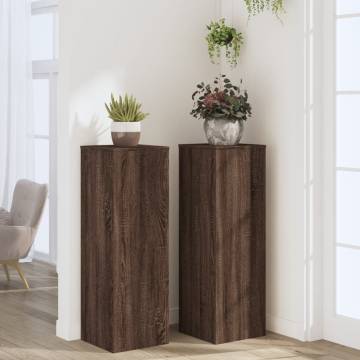 Brown Oak Plant Stands - 2 pcs, 33x33x100 cm | Durable Display